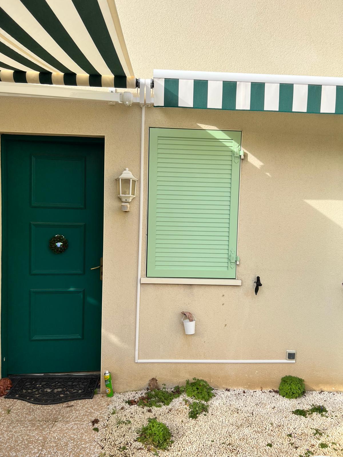 Volets battants aluminium persiennés 1 vantail vert pastel à Bron